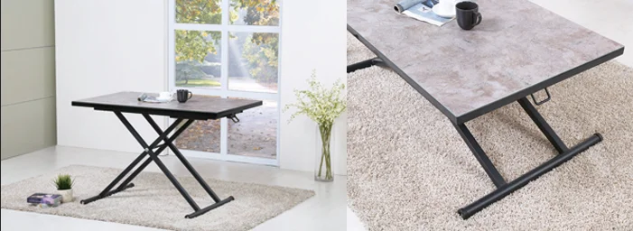 Tempered glass desktop metal base  dining adjustablift height lift multifunction coffee table up and down  table desk