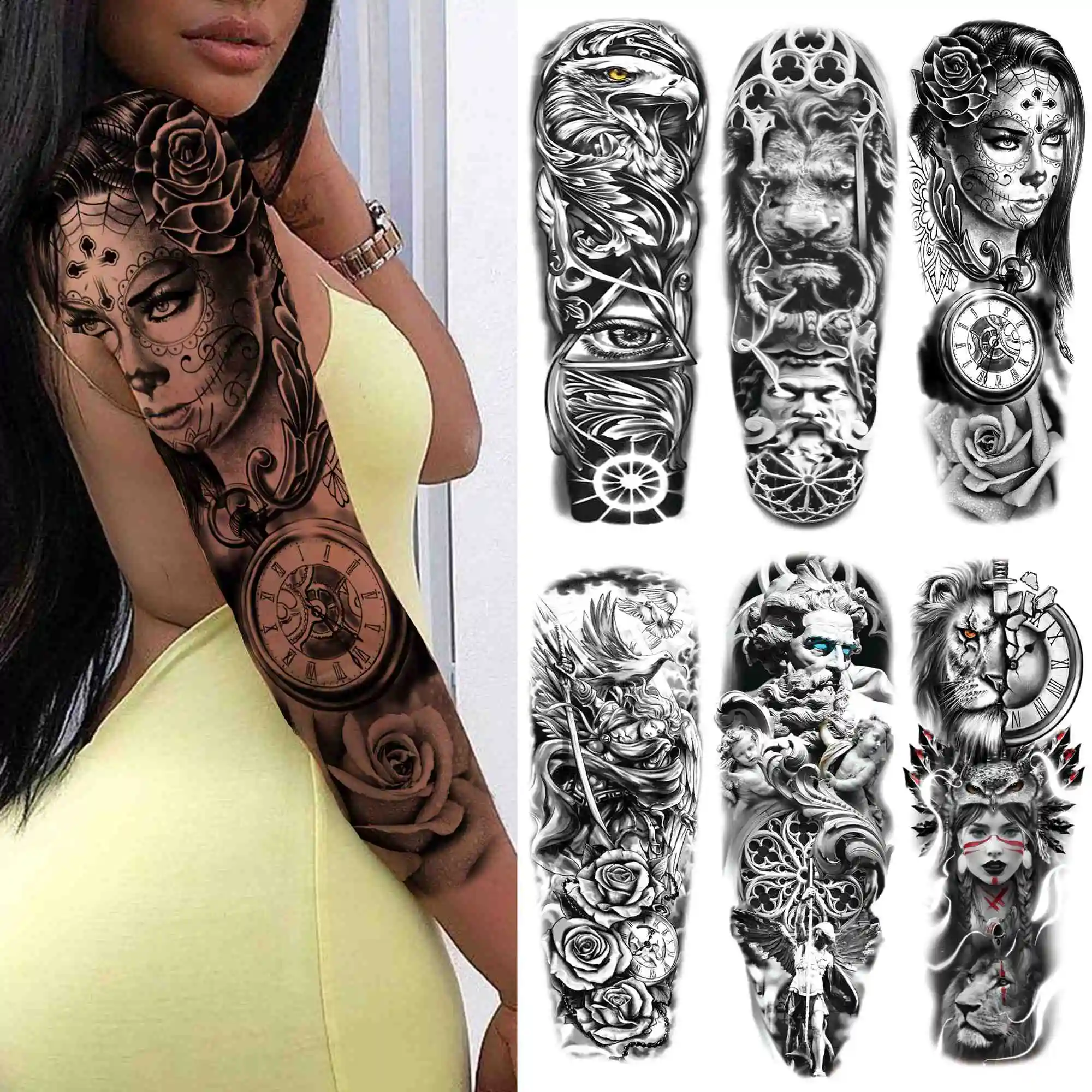 Full Arm Robot Temporary Tattoo Sticker Fake Black Long Tattoos For Men Women Body Art Arm Legs Sleeve Tatoo Sticker For Holiday