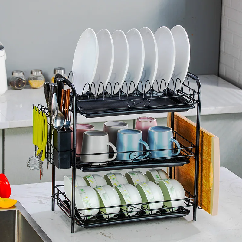
European Style Three-layer Home Kitchen Rice Bowl Food Dish Drying Storage Cabinet Rack 