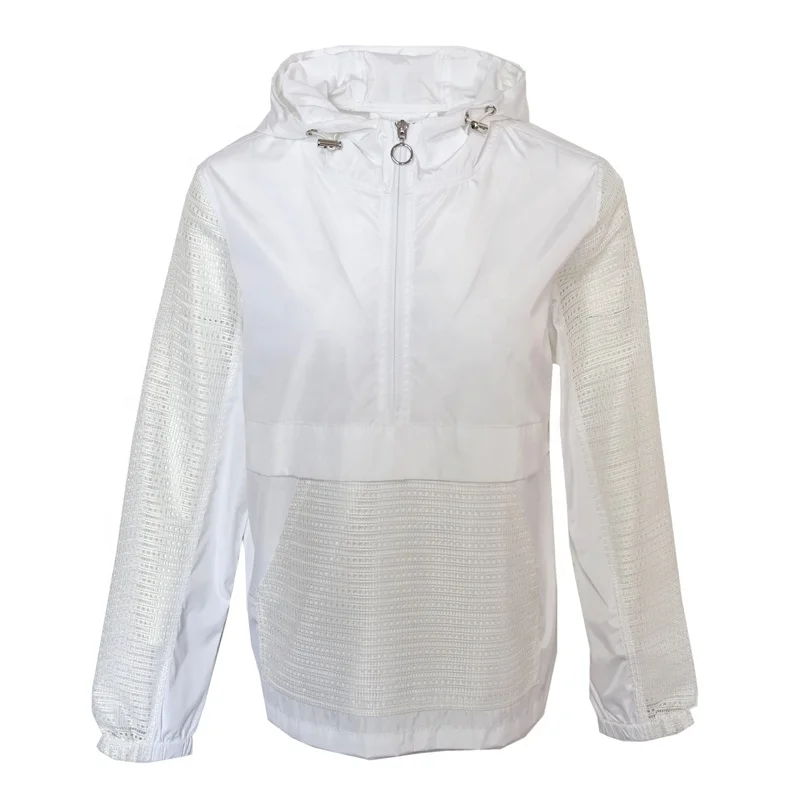 
wholesale custom outdoor beach half zip white windbreaker jacket for women 