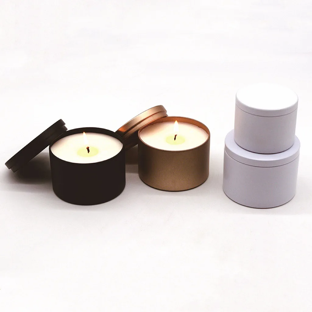 4oz 8 oz Seamless Empty Tinplate Box Tins Cans Candle Tin Container Metal Matte Black Scented Soy Candle Jars with Lid