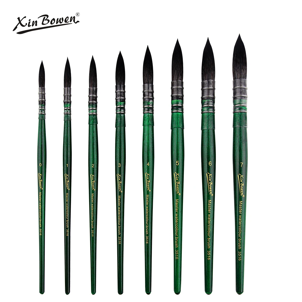 XinBowen Round Pointed Tip Soft Anti-shedding Squirrel Hair Professional Art Handmade Watercolor PaintBrush