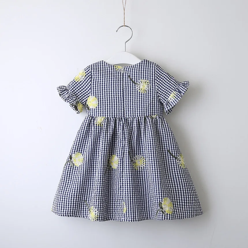 Wholesale Importer Of Chinese Goods In India Delhi Children Baby Short Sleeves African Flower Grid Full Printing Lace Dresses