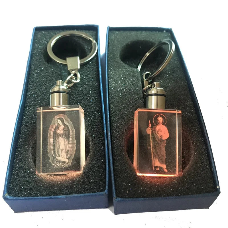 customized carved Our Lady of Guadalupe San Judas Tadeo carabiner religious key chains with flashlight
