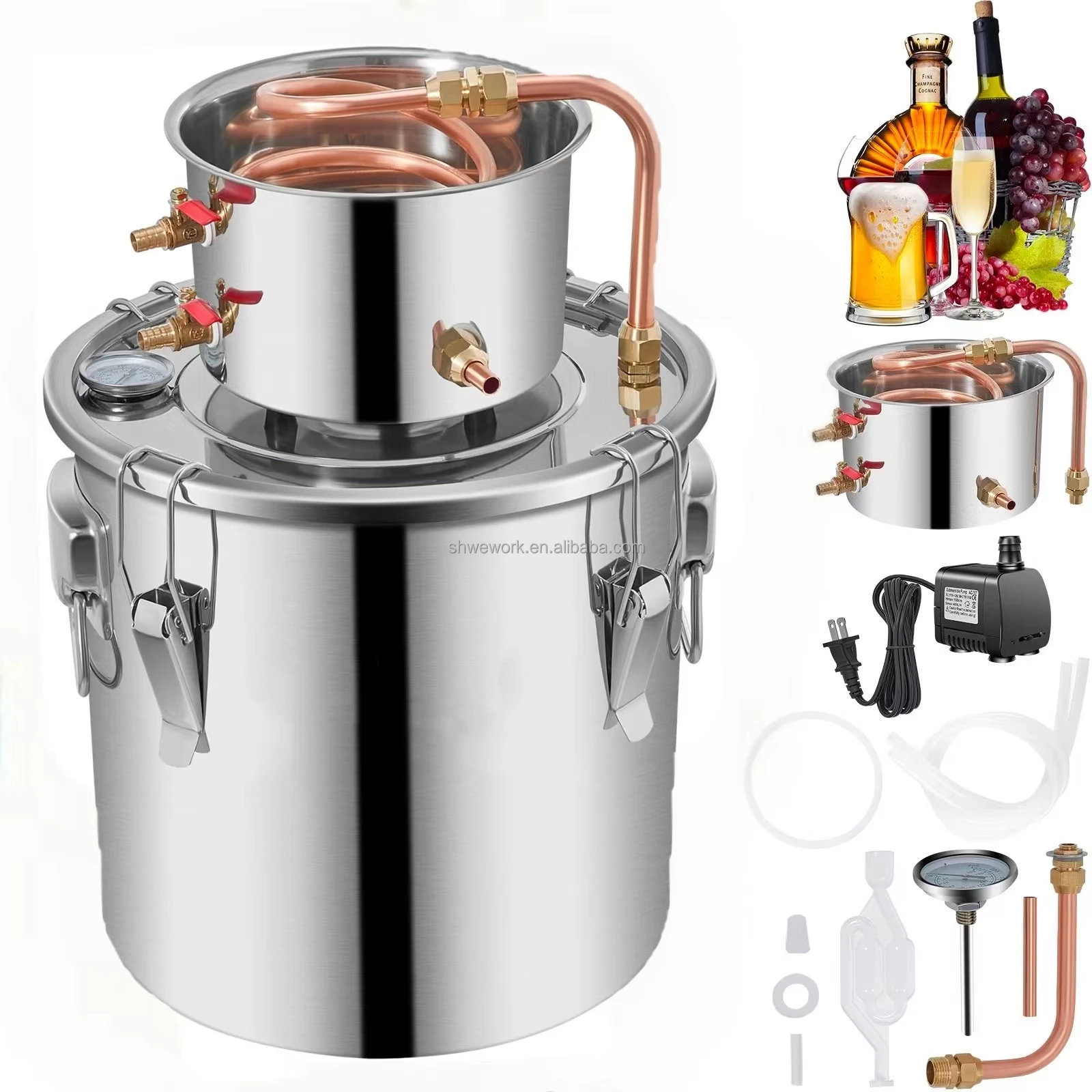 3/5/8/13 Gal Alcohol Still 12/19/30/50L Ethanol Whiskey Beer Water Alcohol Distiller Home Mini Moonshine Still