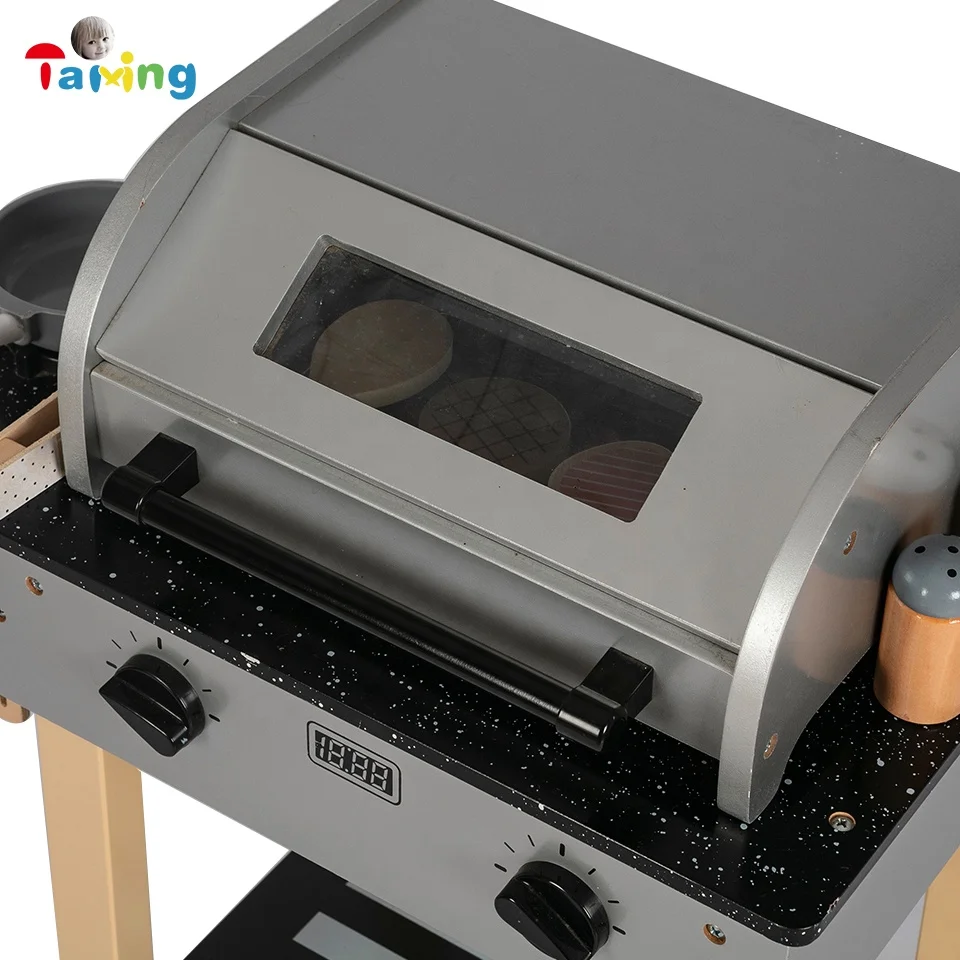 2022 Happy kitchen play toys BBQ grill Wooden Barbecue Deluxe grill Set Toy for Toddler Simulation Barbecue Set Kitchen Toy