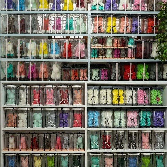 2024 New Style Valentine Gift Sweet 22cm Glitter Simulation Bear Rabbit Rose Crystal Diamond Pearl Bear