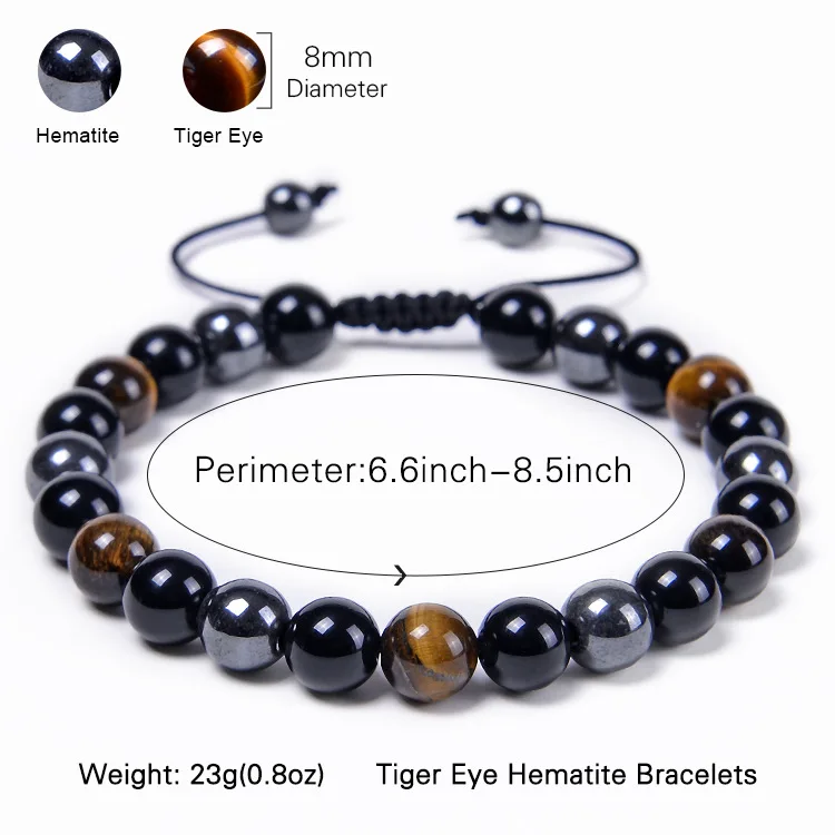 gemstone black obsidian hematite elastic healing energy magnetic mens tiger eye crystals stone triple protection bead bracelet