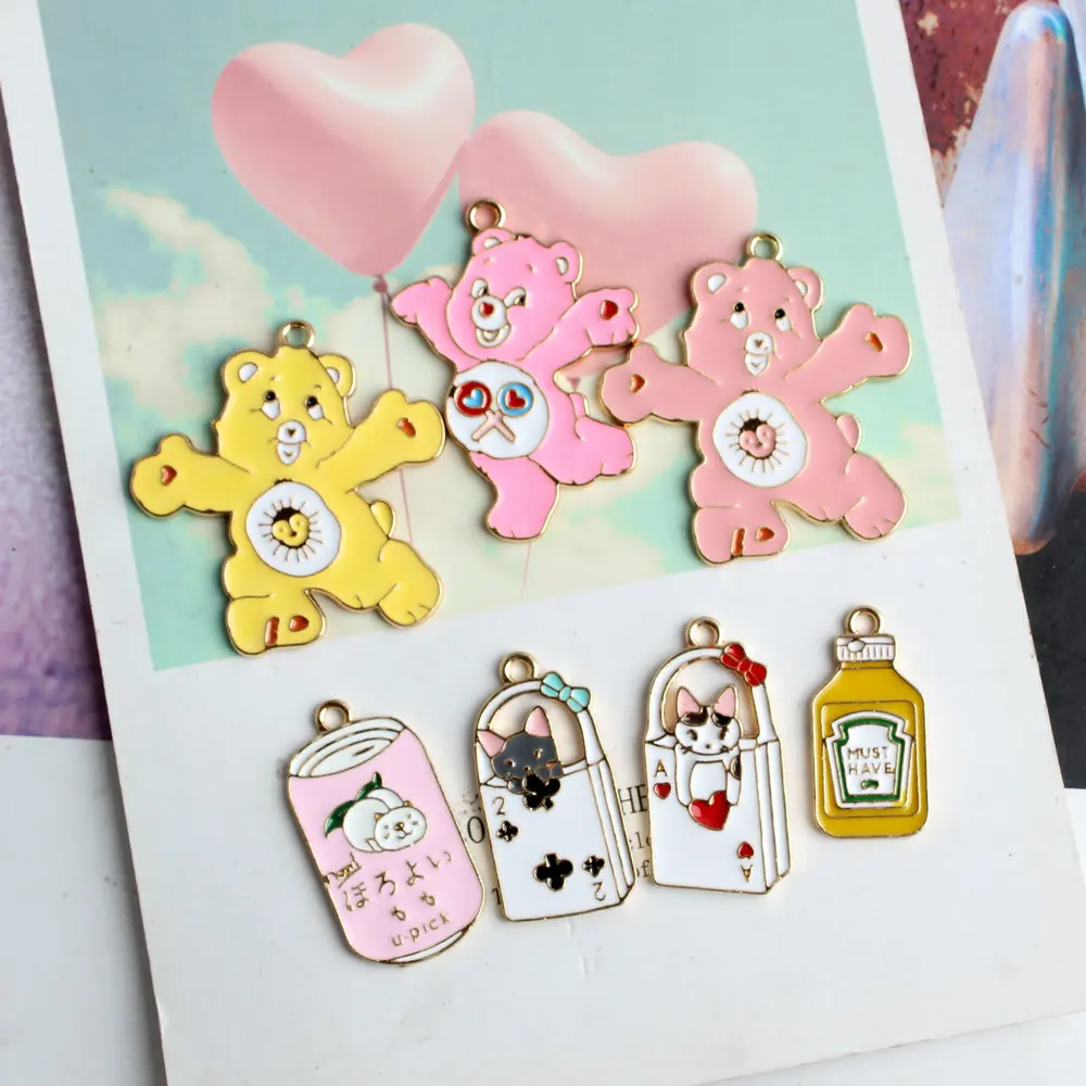 Cute bear bottle Charm pendant for jewelry keychain making accessories wholesale