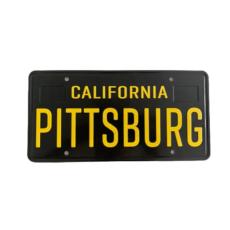 Wholesale Popular Design Custom Embossed Metal Aluminum Souvenir Gift For California Pittsburg As Car License Plate
