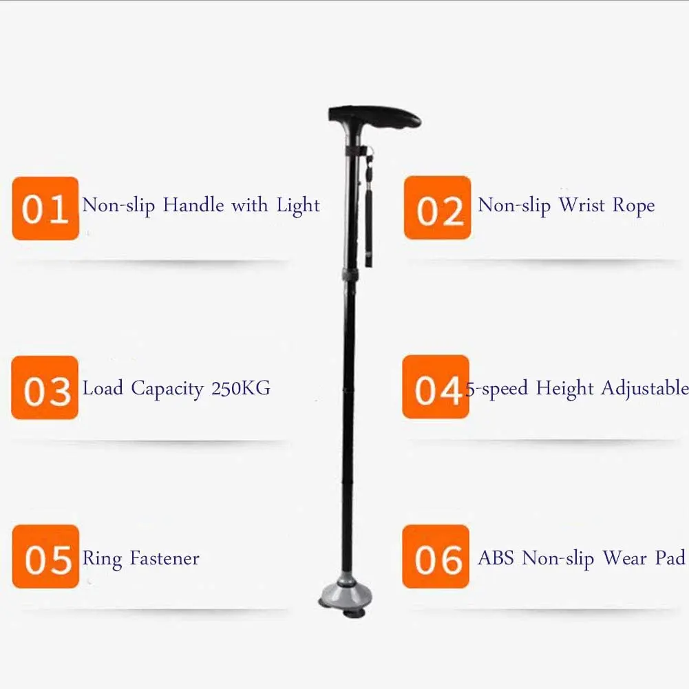 Outdoor Folding Cane Walking Stick Custom Folding Walking Cane for Elder Aluminum Hiking ABS Aluminum 6061 Color Box Clip 76