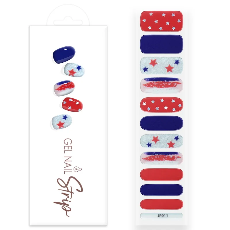 Good Quality Nail Art Non-Toxic Nail Sticker Independence Day Gel Nail Strip Beauty Polish Wraps
