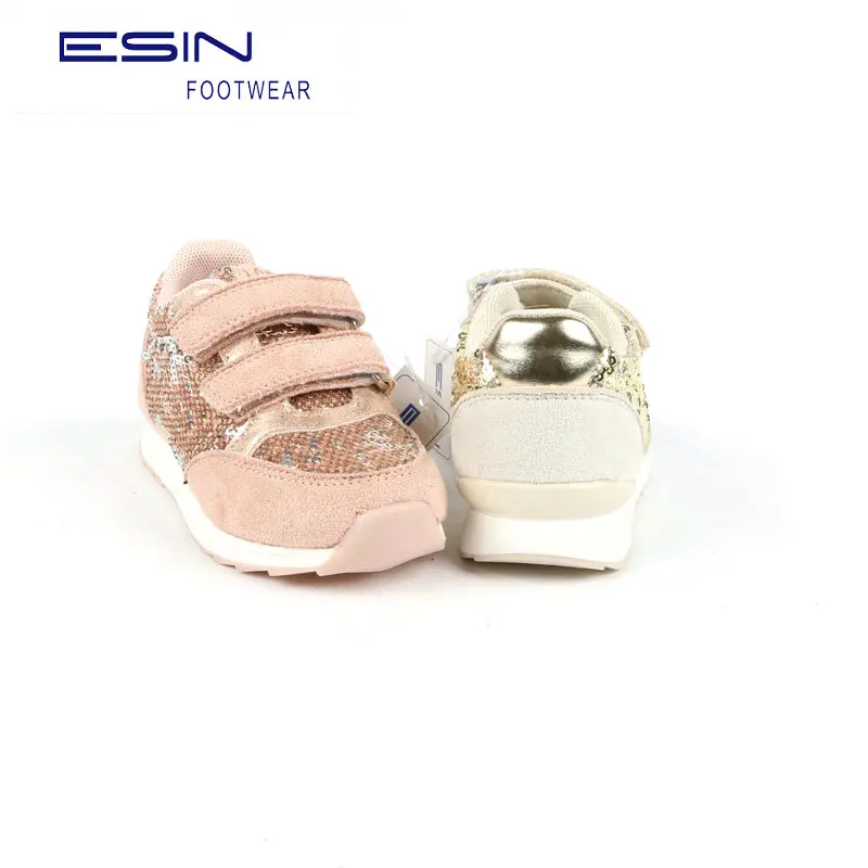 Shiny Mesh Uppers Middle and Older Children Buckle Girls School Sneaker for Kids