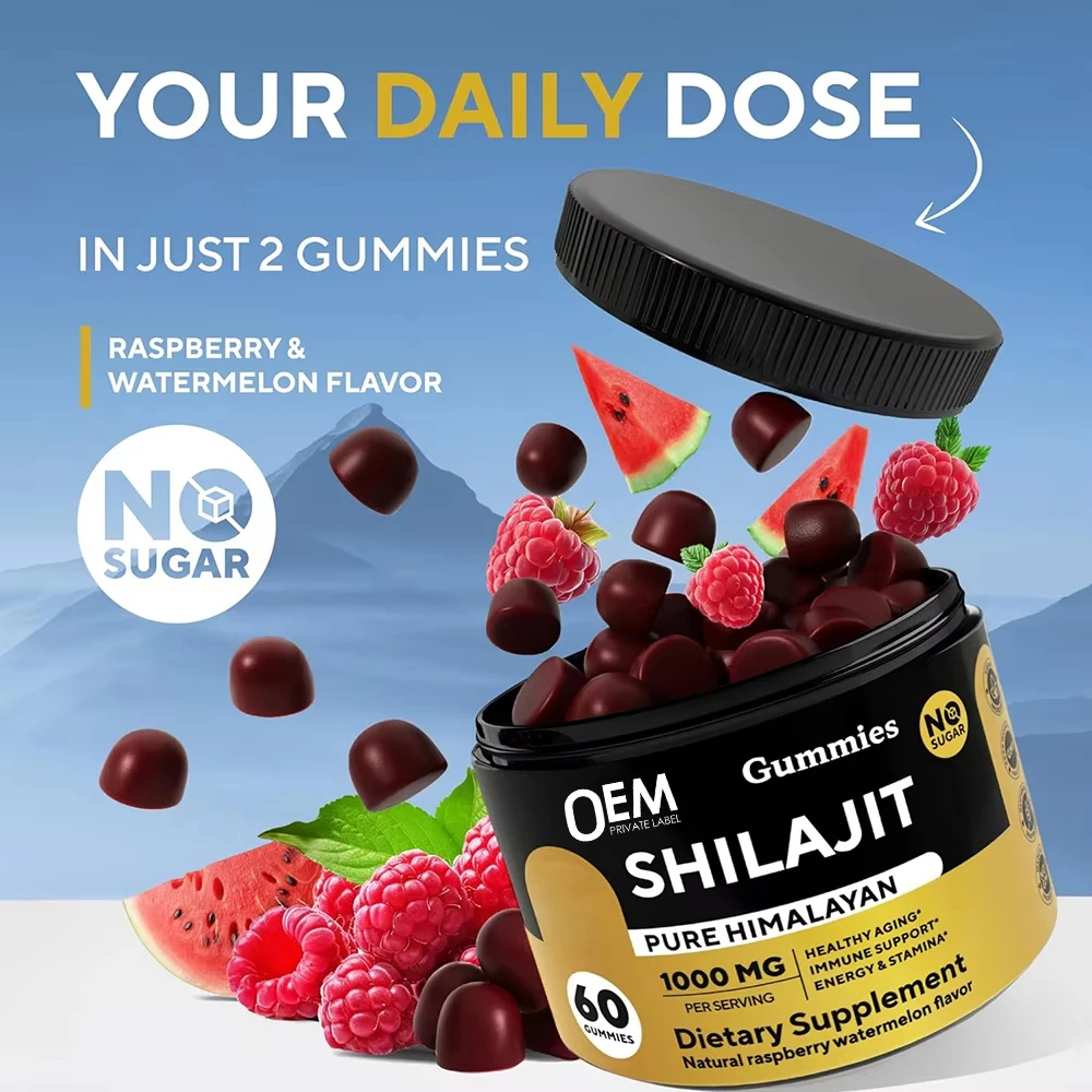 OEM Private Label Shilajit Honey Gummies Himalayan Shilajit Ashwagandha Gummies Supplement For Energy Support And Brain Memory