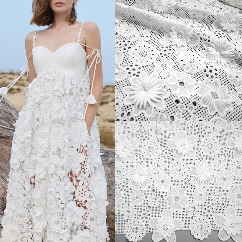 China Wholesale Guipure Embroidery White Lace Fabric 3D Decal Flower Water Soluble Nigerian Lace Blouse Fabrics