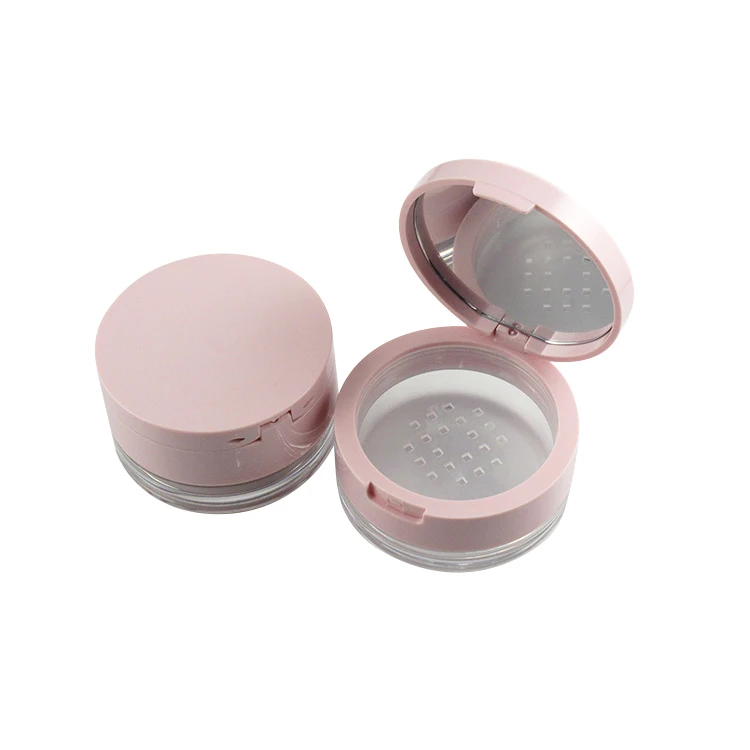 TM-P1357B round loose powder case empty makeup powder box elastic net  custom logo powder AS jar with mirror