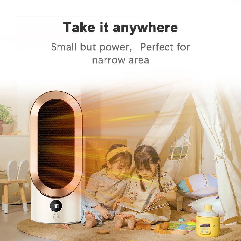 Small Smart Portable Indoor Use Desktop Tower Floor Space Air Hot Electric Fan Heater With Display For Bedroom Home Office Room