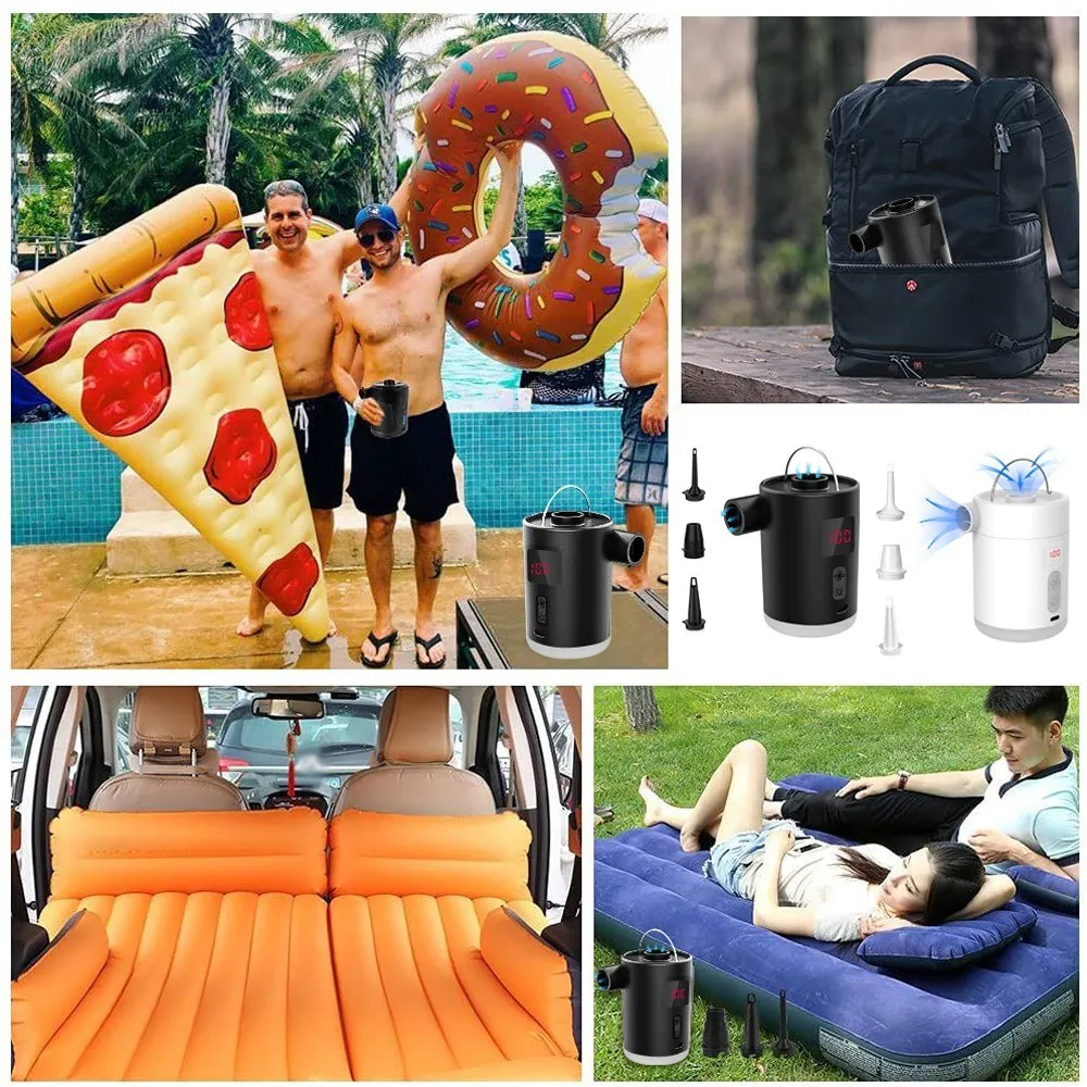 Portable Cordless Electric Compressor Inflation Deflation Pump LED Light Inflation Pool Air Mattress Bed Swimming Rings Air Pump