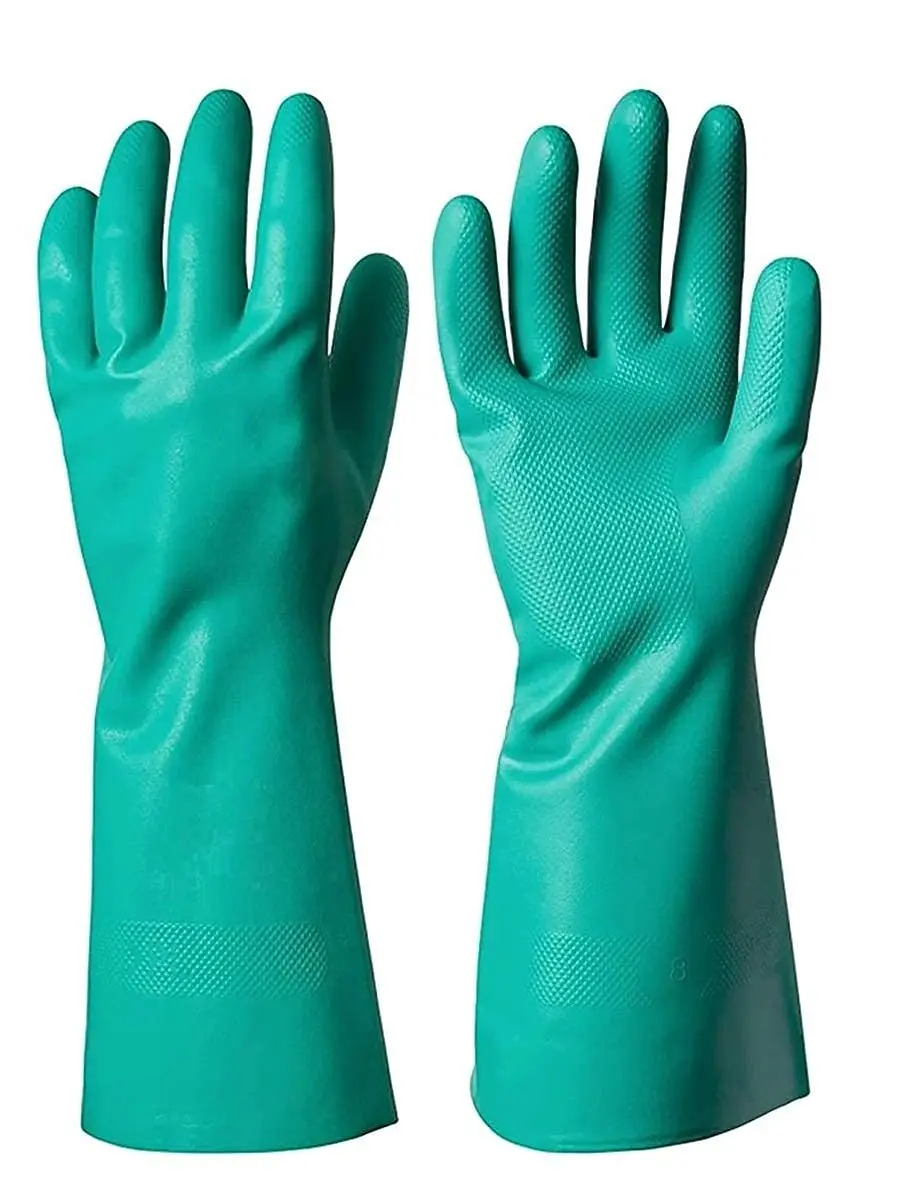 15mil 18mil 22mil green white industrial hand safety 100% nitrile flocked lined anti chemical resistant gloves printed with logo