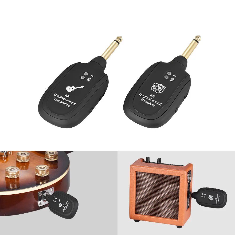 Wireless Guitar System Built-in Rechargeable 4 Channels Wireless Guitar Transmitter Receiver for Electric Guitar Bass Violin