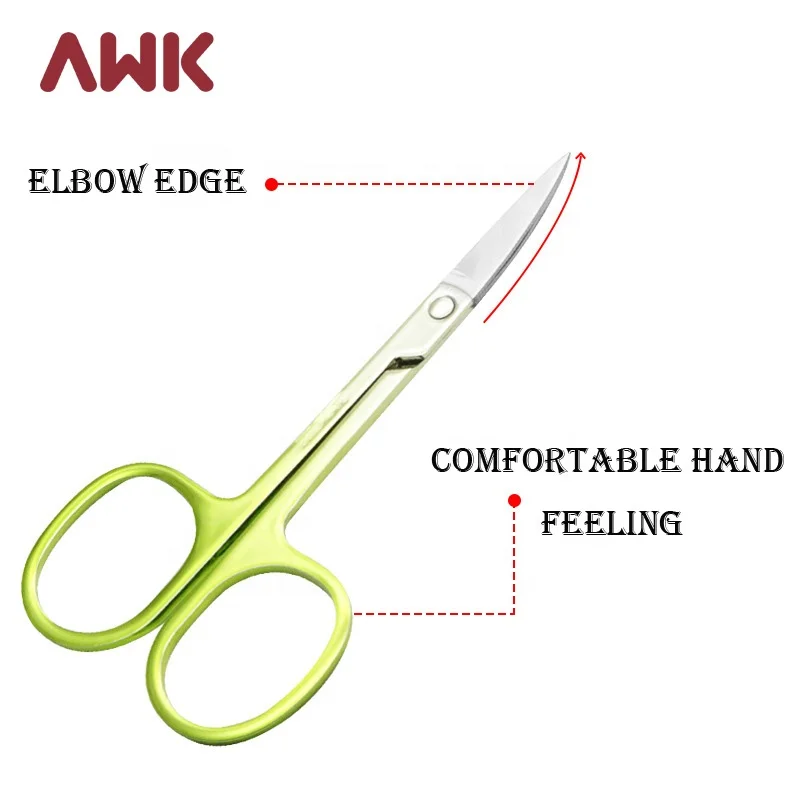 AWK Wholesale Eco-friendly Colorful Curved Blade Stainless Steel Beauty Nail Scissor Cuticle Scissors Manicure Professional