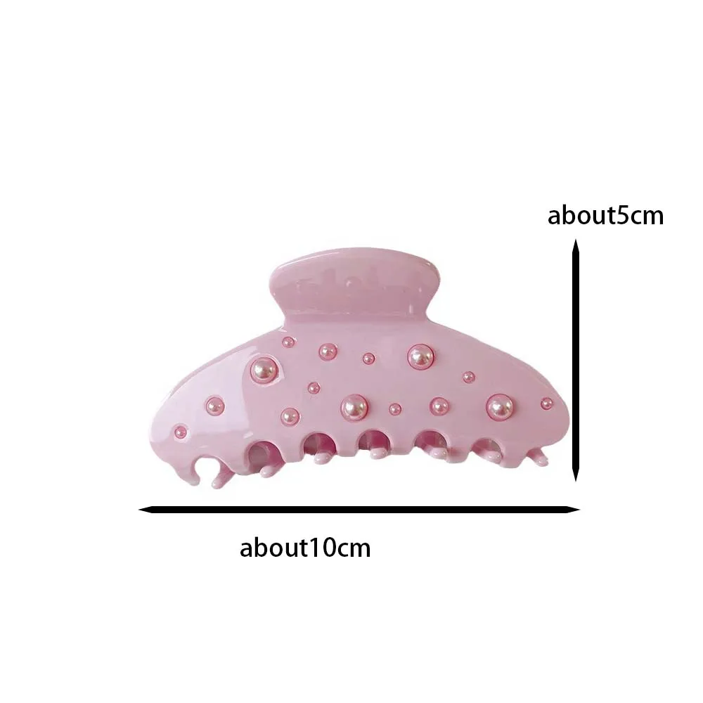 Fashion pink bow rhinestone hair clip cute girl Pearl acetate claw clip wholesale daily hair accessories for kids