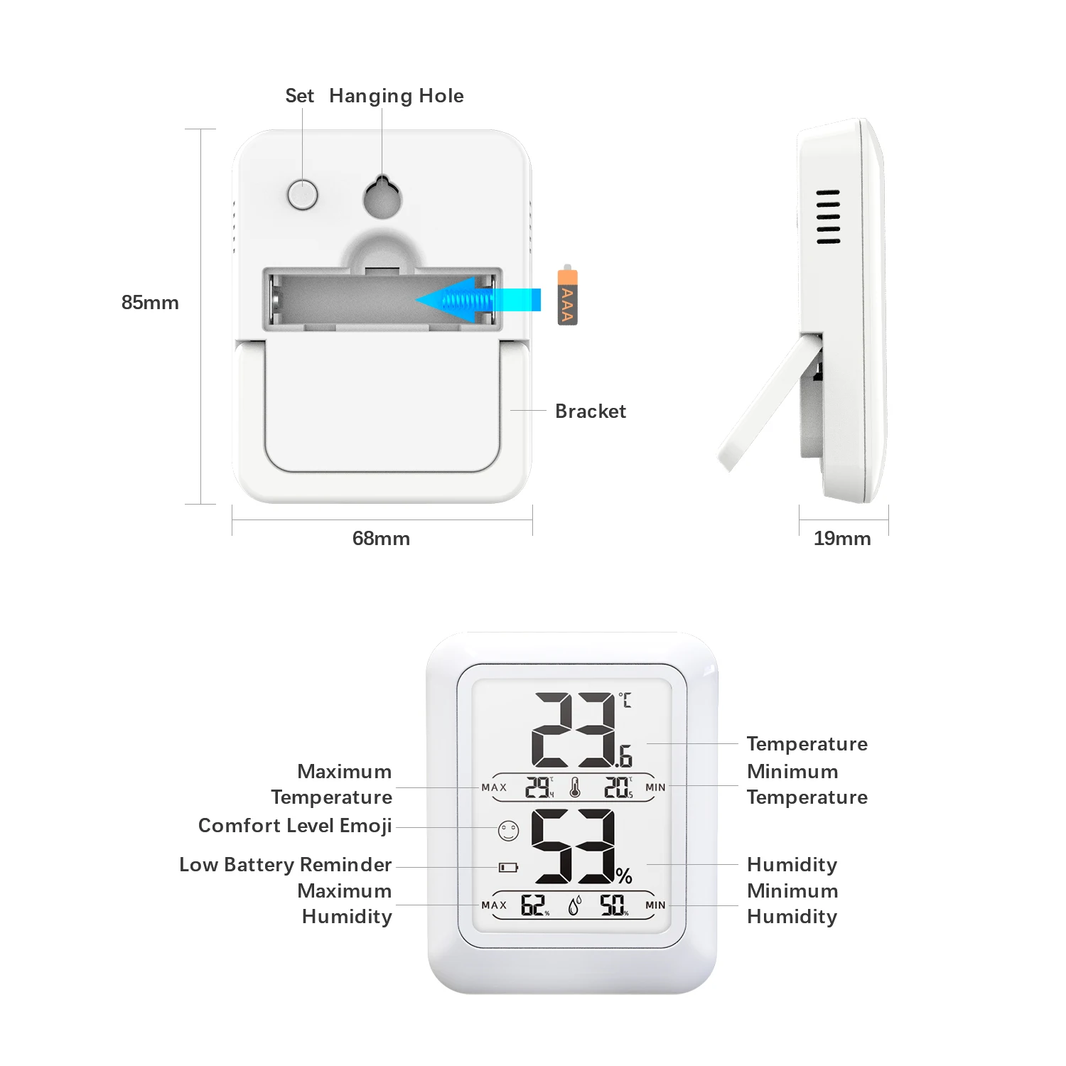 Mini indoor Weather StationTemperature Sensor Gauge LCD Display  Home Digital Thermometer Hygrometer