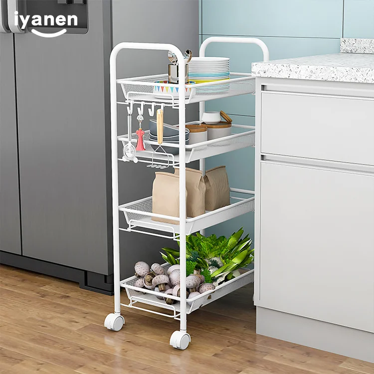 Multi-purpose 3 Tier Movable Home Kitchen Tool Storage Racking Organizer Rolling Utility Trolley Cart with 4 Wheels