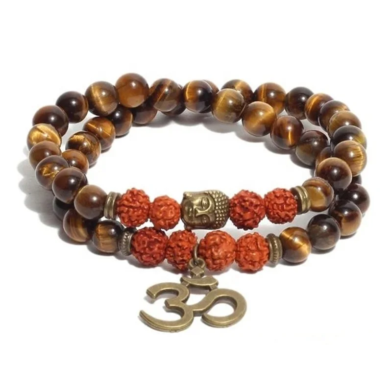 Natural Rudraksha and Tiger Eye Om Buddha  Bracelet For Mind and Positivity