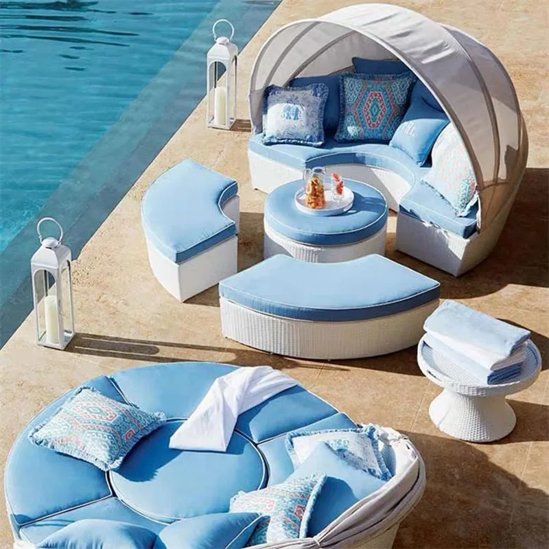 New design outdoor swimming pool beach leisure rattan chair sofa bed rattan daybed combination furniture