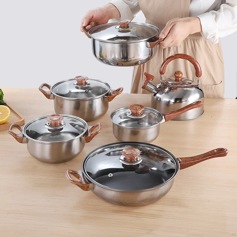 2024 New Amazon 12 Pcs Set Thickened Cookware Non-stick Stainless Steel Pots And Pans With Kettle