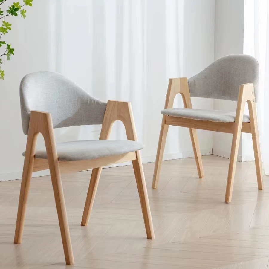 Solid wood creative cloth dining chair Nordic A-line chair New Chinese home oak restaurant simple leisure chair