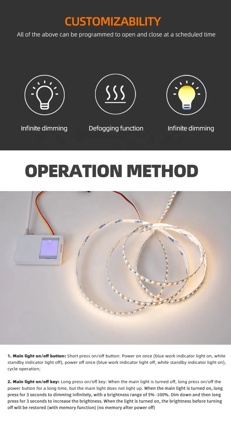 Hot seller power supply driver led light touch sensor switch illuminated smart bathroom mirror touch switch