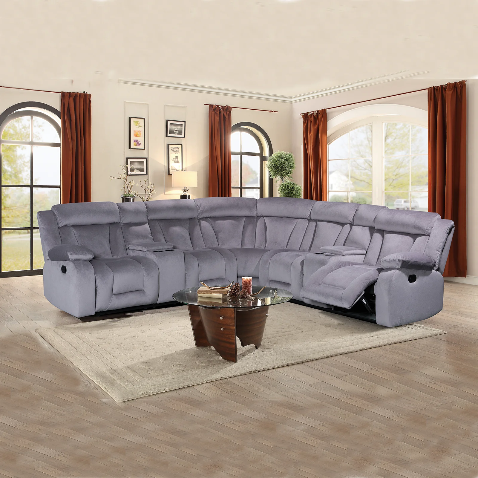 Comfortable Fabric Corner Sofa Recliner Set, Popular Corner Recliner Sofa, Wholesale Price Modern Recliner Sofa Sectional