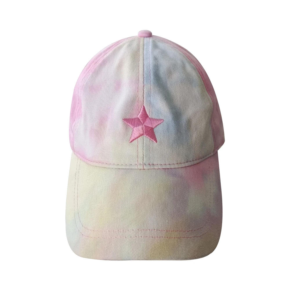 100% cotton twill tie dye baseball cap with 3D logo front and brass buckle closure