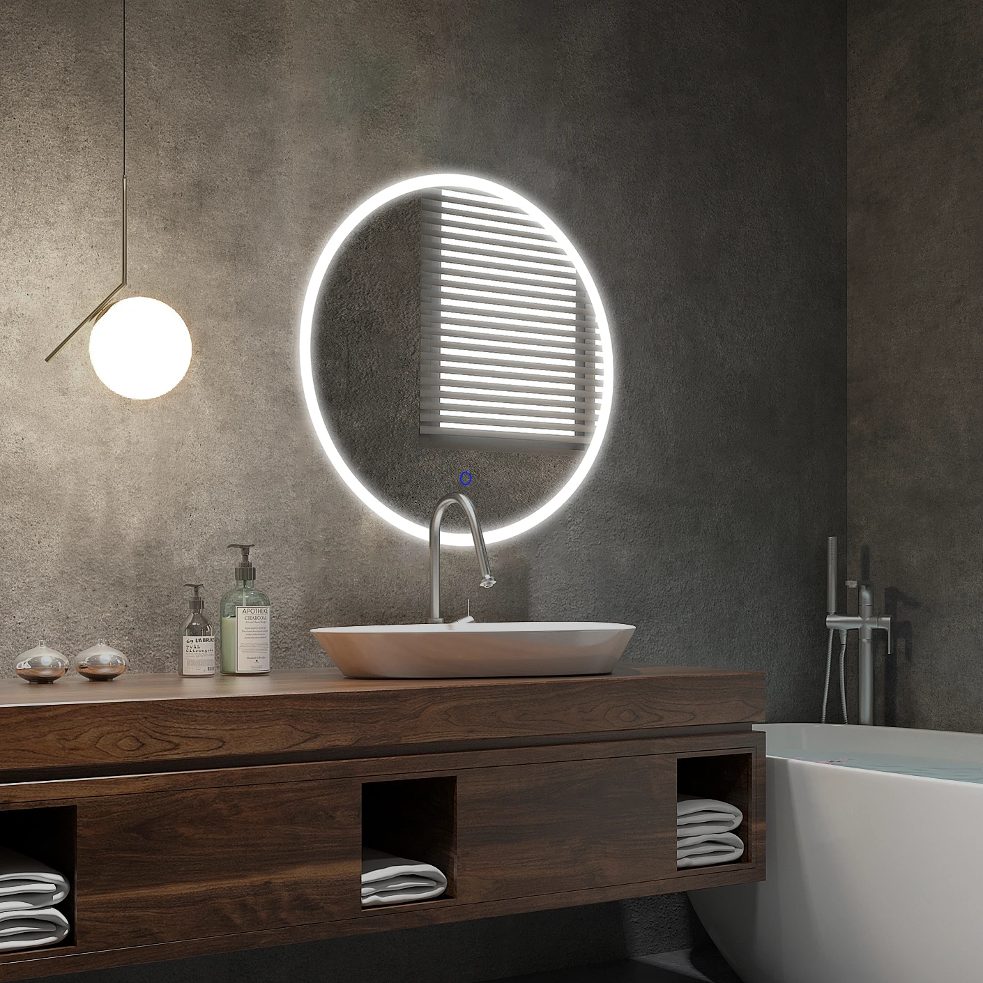 Высококачественное водонепроницаемое зеркало со светодиодной подсветкой, сенсорный переключатель, круглое пользовательское умное зеркало для ванной комнаты