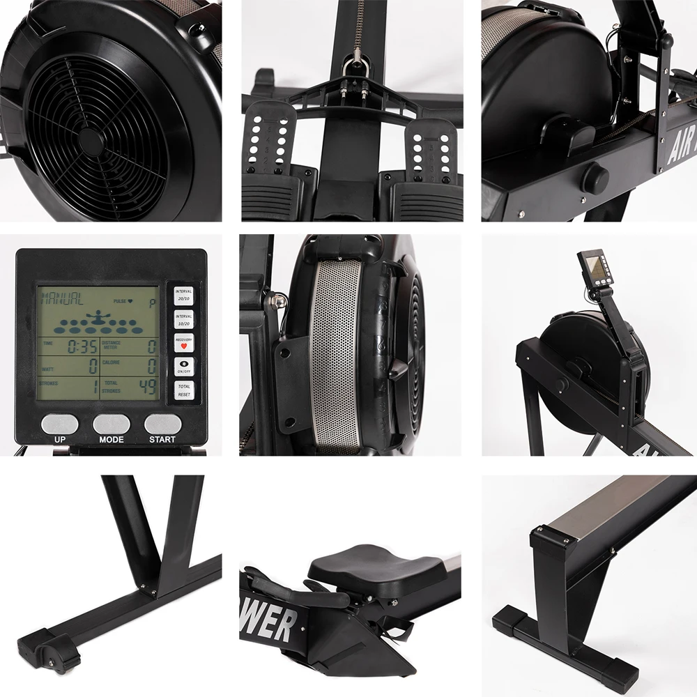 2021 new design portable cardio home gym exercise equipment air rower rowing machine with monitor