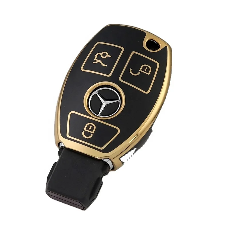 Upgraded Soft Key Case for Mercedes Benz 3 Button Key Fob Cover with Metal Keychain Accessories for Car Keys