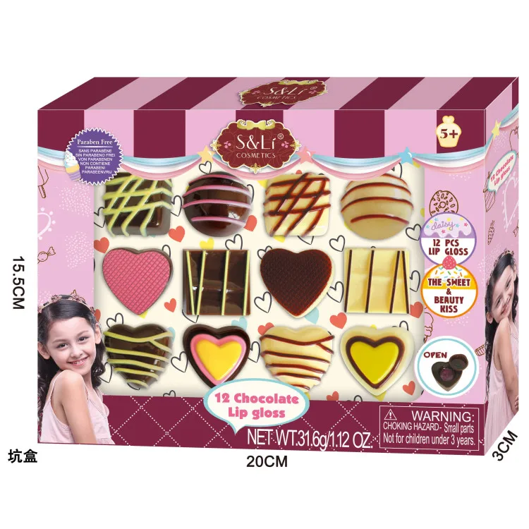 12 color chocolate lip gloss set girls play house game makeup toy