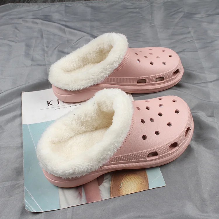 Morden Style Winter Furry Men Garden Shoes Girls Women Nurses Warm Fur Clogs Heeled Sandals