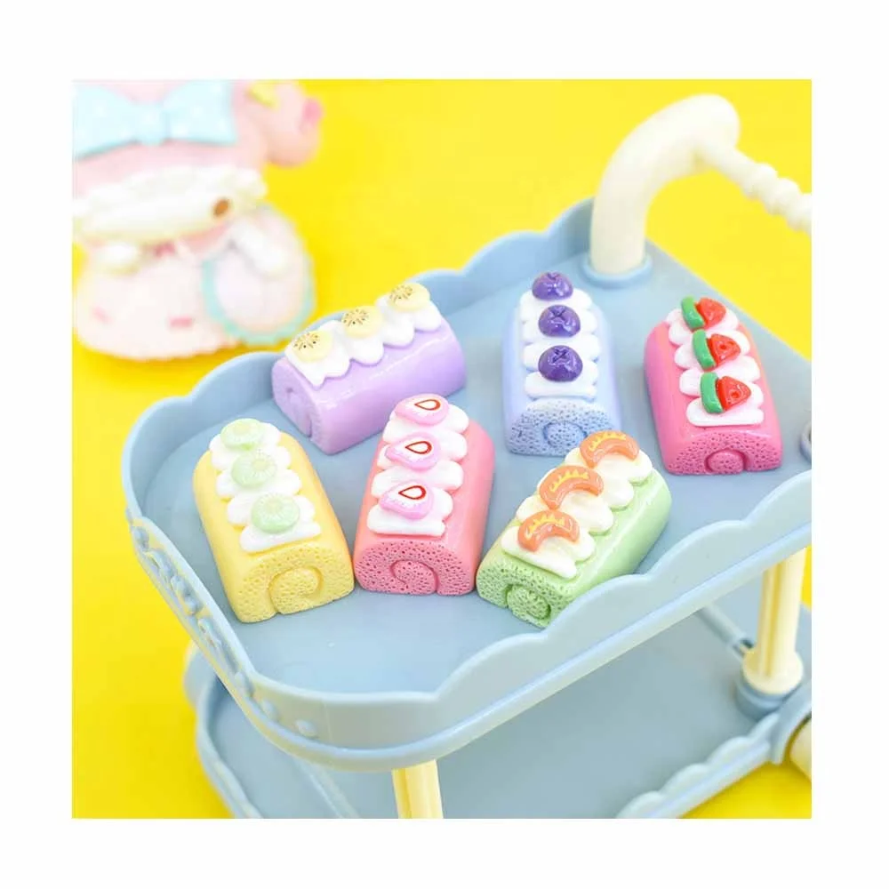 HENGXIN Mini Fun Food Toys Fruit Cake Roll Strawberry Blueberry Watermelon Banana Orange Resin Charms For Dollhouse Handcrafts