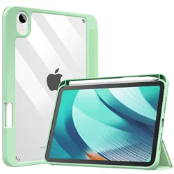 MoKo Case Fit New iPad Mini 6 Case with Pencil Holder with Soft TPU Frame Hard PC Clear Transparent Back Shell Smart Cover