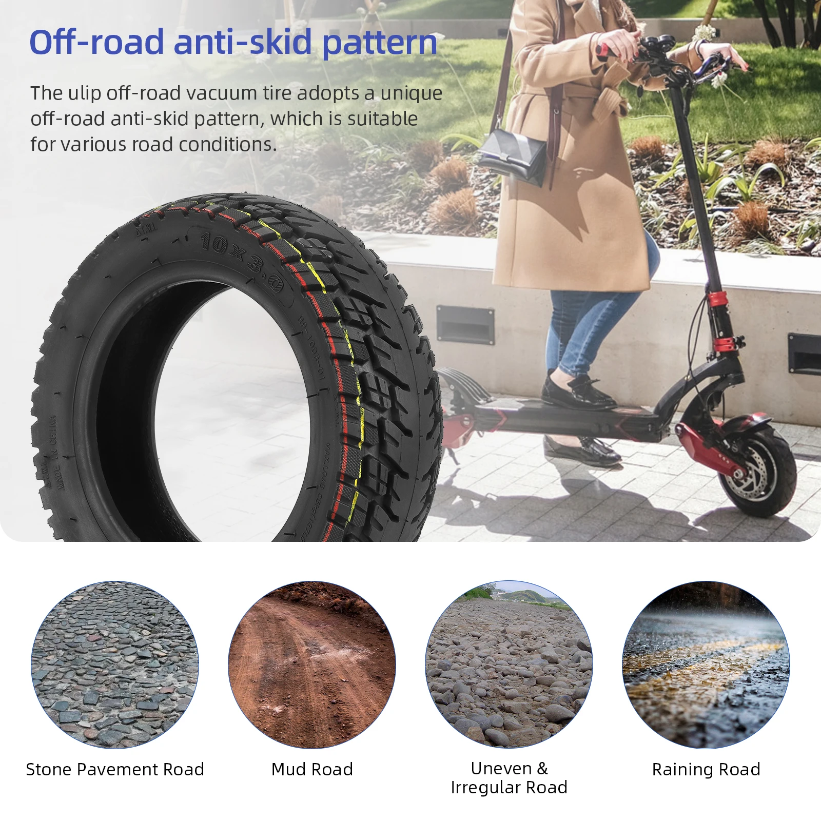 Ulip 10x3 Off Road Tubeless Tire With PVR50 Of 90 Degree For Zero 10X Kaabo MANTIS 10 Nanrobot Joyor Varla Eagle Scooters Tyres