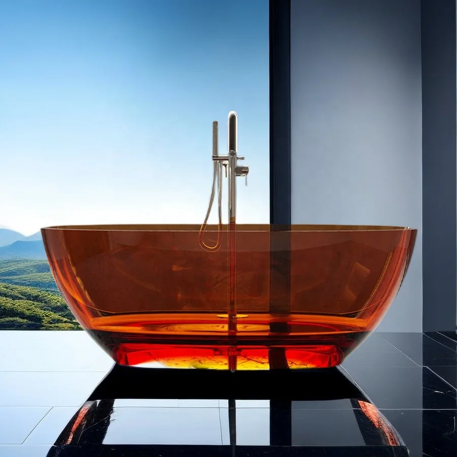 Bathroom Transparent Freestanding Soaking Hot Tub Free Standing Bathtub Crystal Pure Resin Bath Tub Clear Bathtubs