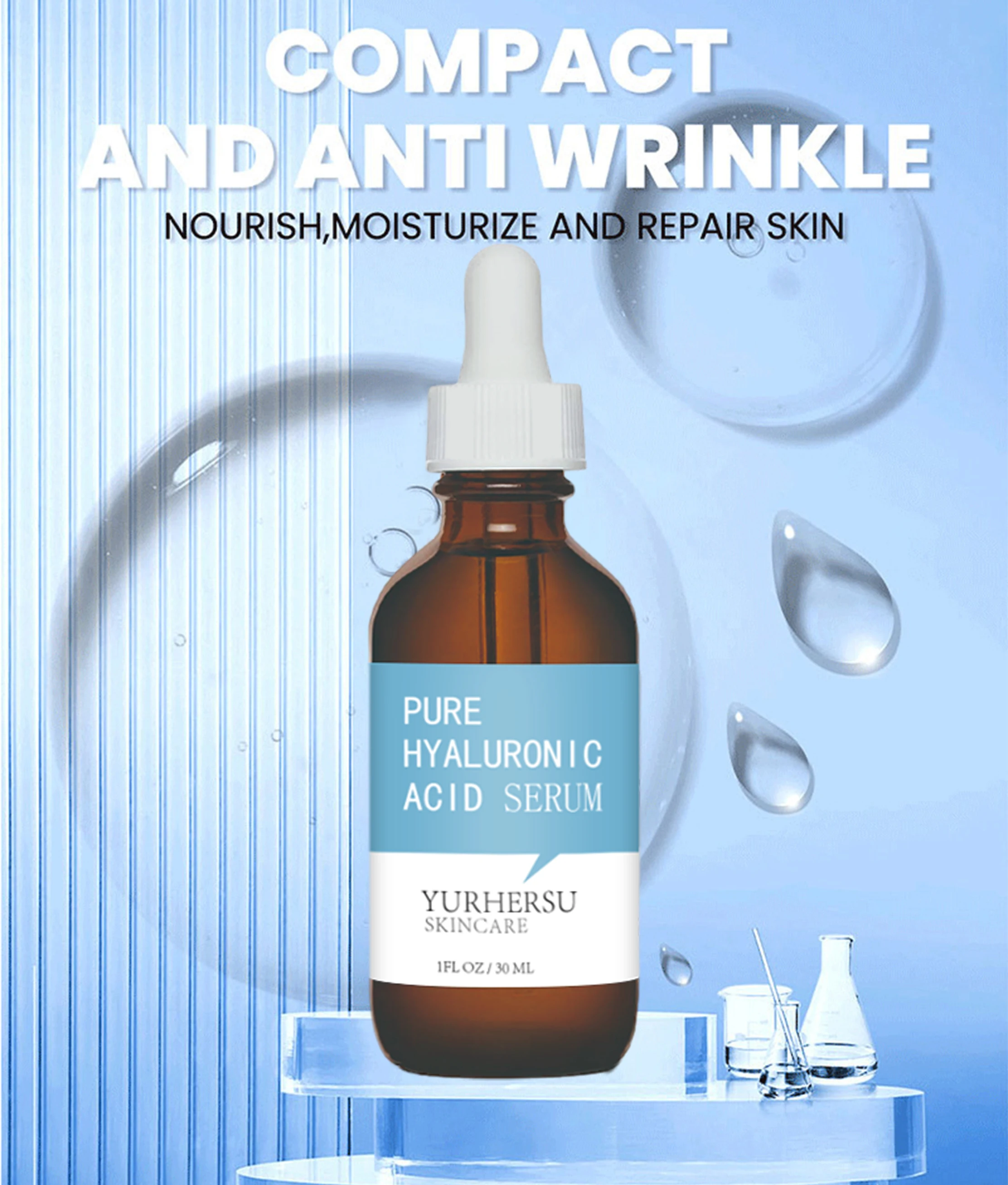 YURHERSU Private Label Skin Care Serum Hydra Moist Acne Removing Anti Aging Vitamin C Serum Peptides Hyaluronic Acid whitening S