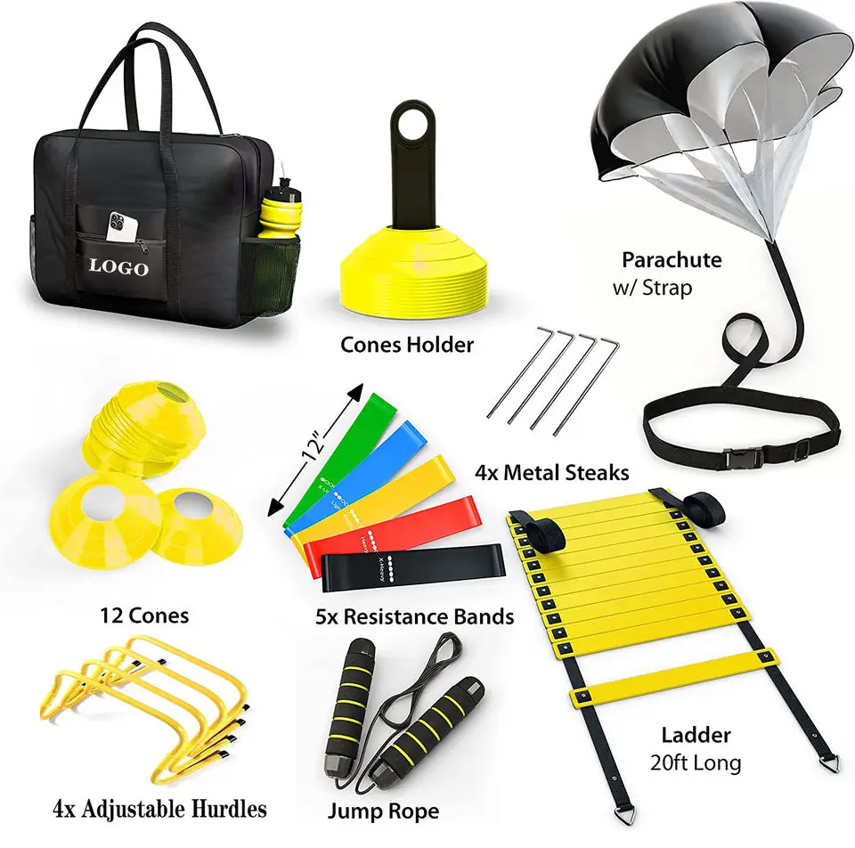 Agility ladder speed training equipment football training equipment with hurdles cones & resistance parachute