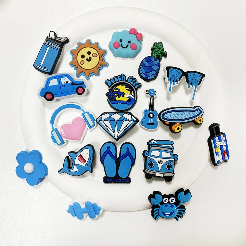 Wholesale a wide range of styles and types of unique blue line of custom designed soft pvc cartoon shoe charms
