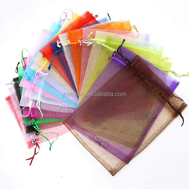 Wholesale Blue Organza Party Favors Bags 5X7inch Gauze Gift Handmade Flower Drawstring Pouches