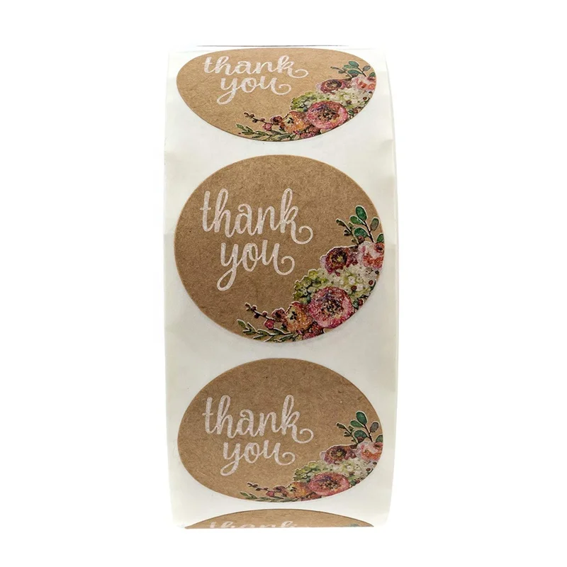
Retail kraft paper material 1inch round label thank you stickers 