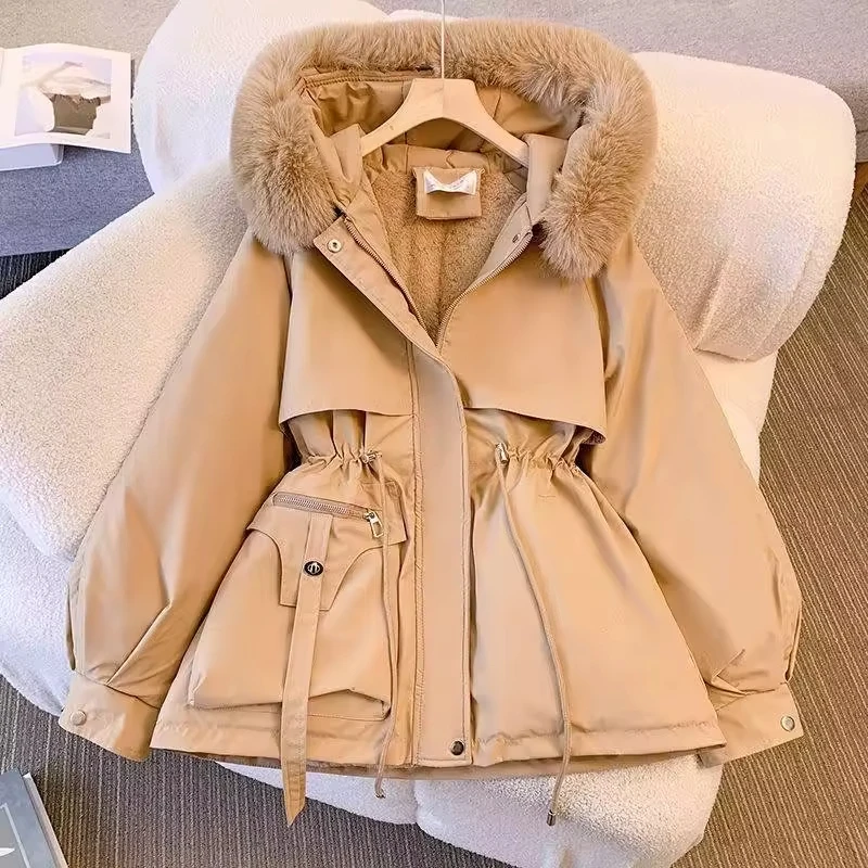 Short with fur collar pie to overcome waist collection winter plus fleece loose padded jacket casual coat cotton